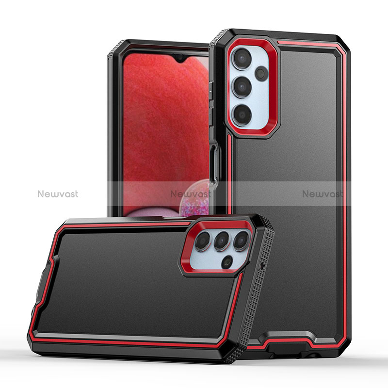Silicone Matte Finish and Plastic Back Cover Case QW1 for Samsung Galaxy A14 5G Red and Black