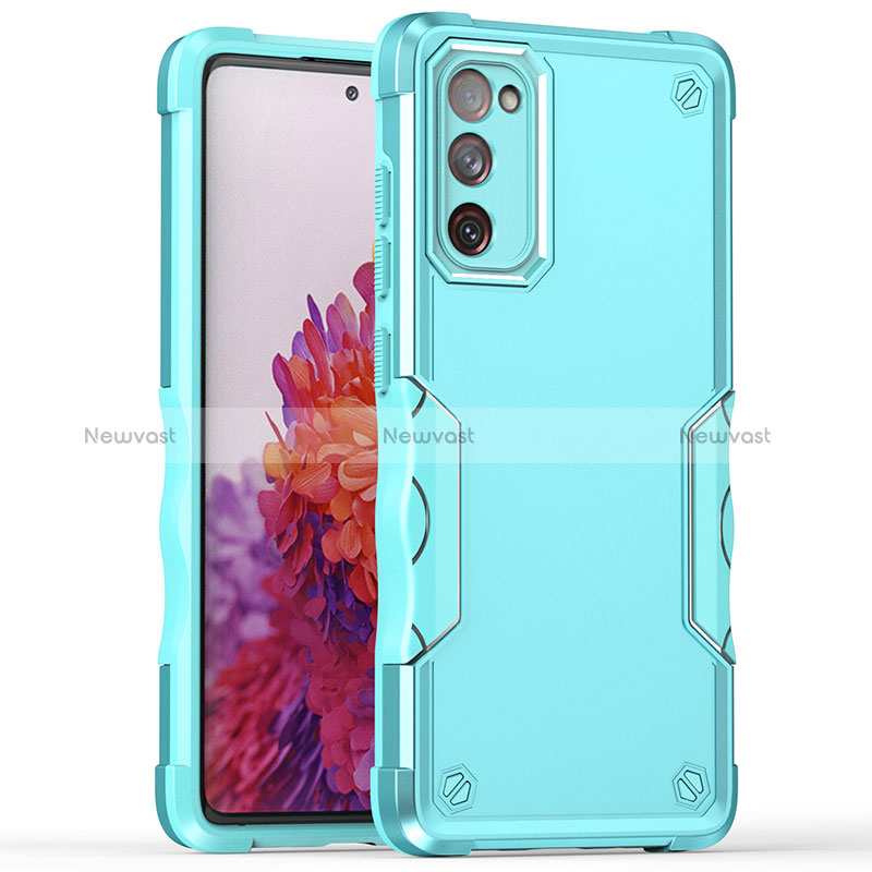 Silicone Matte Finish and Plastic Back Cover Case QW1 for Samsung Galaxy S20 FE 5G Mint Blue