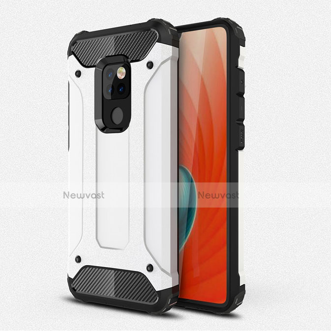 Silicone Matte Finish and Plastic Back Cover Case R01 for Huawei Mate 20 White