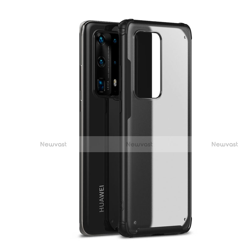Silicone Matte Finish and Plastic Back Cover Case R01 for Huawei P40 Pro+ Plus Black
