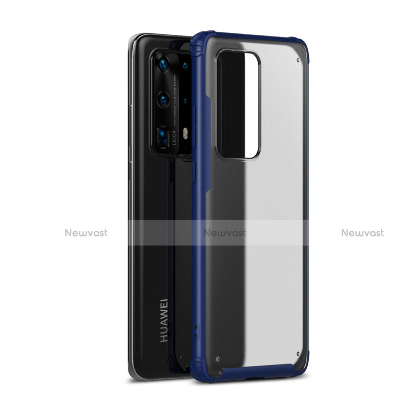 Silicone Matte Finish and Plastic Back Cover Case R01 for Huawei P40 Pro+ Plus Blue