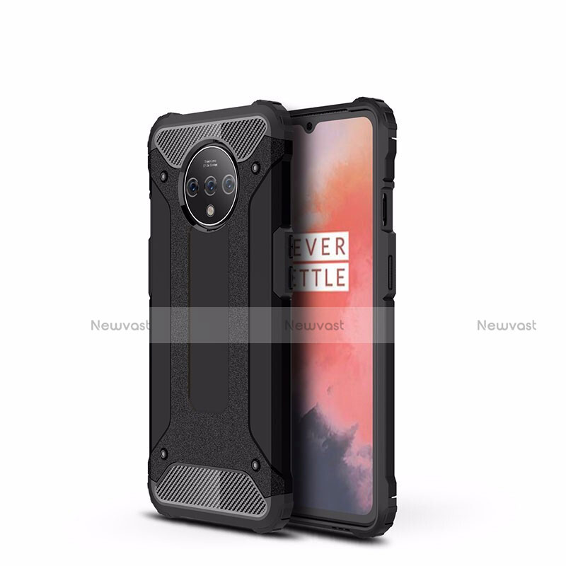 Silicone Matte Finish and Plastic Back Cover Case R01 for OnePlus 7T Black