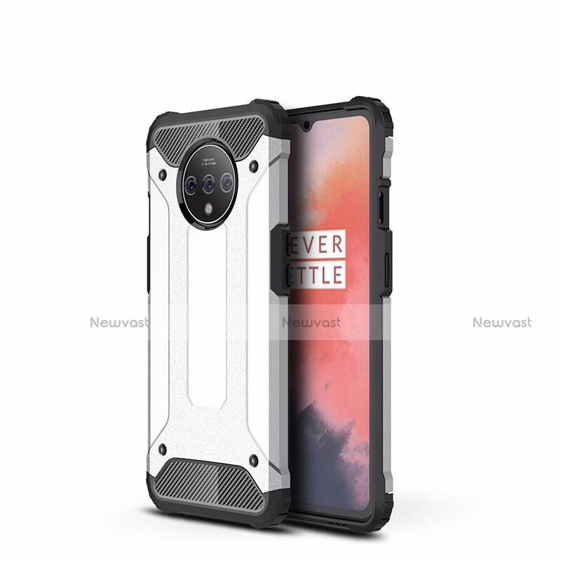 Silicone Matte Finish and Plastic Back Cover Case R01 for OnePlus 7T White
