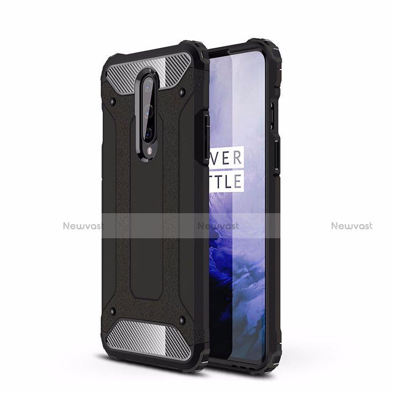 Silicone Matte Finish and Plastic Back Cover Case R01 for OnePlus 8 Black