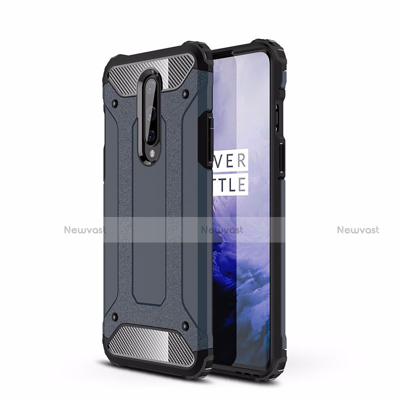Silicone Matte Finish and Plastic Back Cover Case R01 for OnePlus 8 Blue