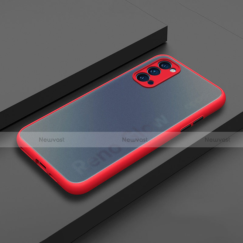 Silicone Matte Finish and Plastic Back Cover Case R01 for Oppo Reno4 5G Red