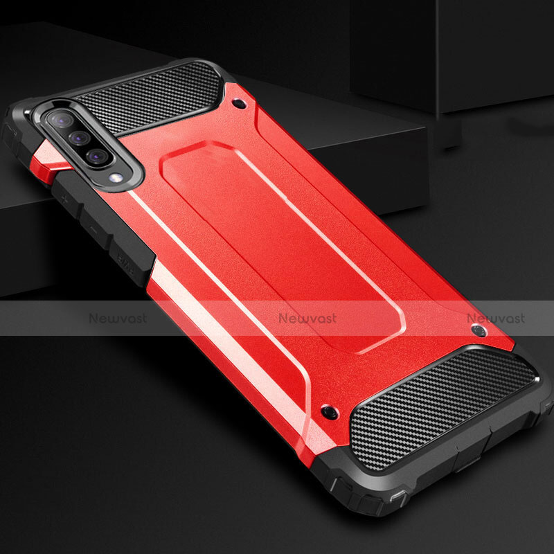 Silicone Matte Finish and Plastic Back Cover Case R01 for Samsung Galaxy A70 Red