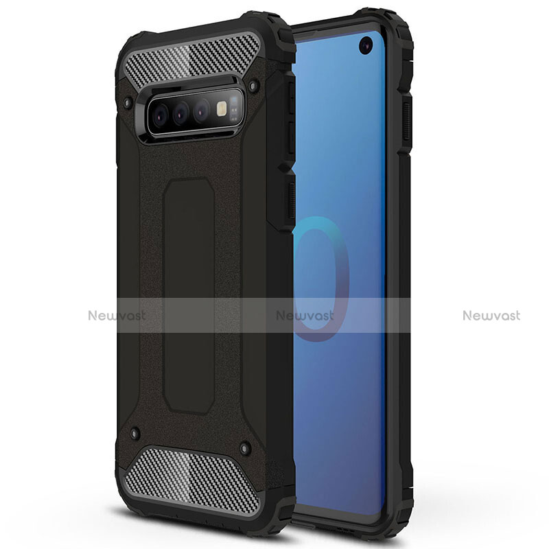 Silicone Matte Finish and Plastic Back Cover Case R01 for Samsung Galaxy S10 Black