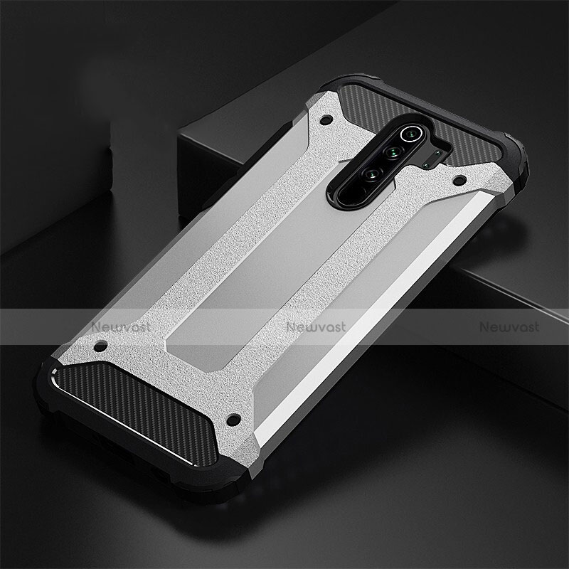 Silicone Matte Finish and Plastic Back Cover Case R01 for Xiaomi Redmi Note 8 Pro Silver