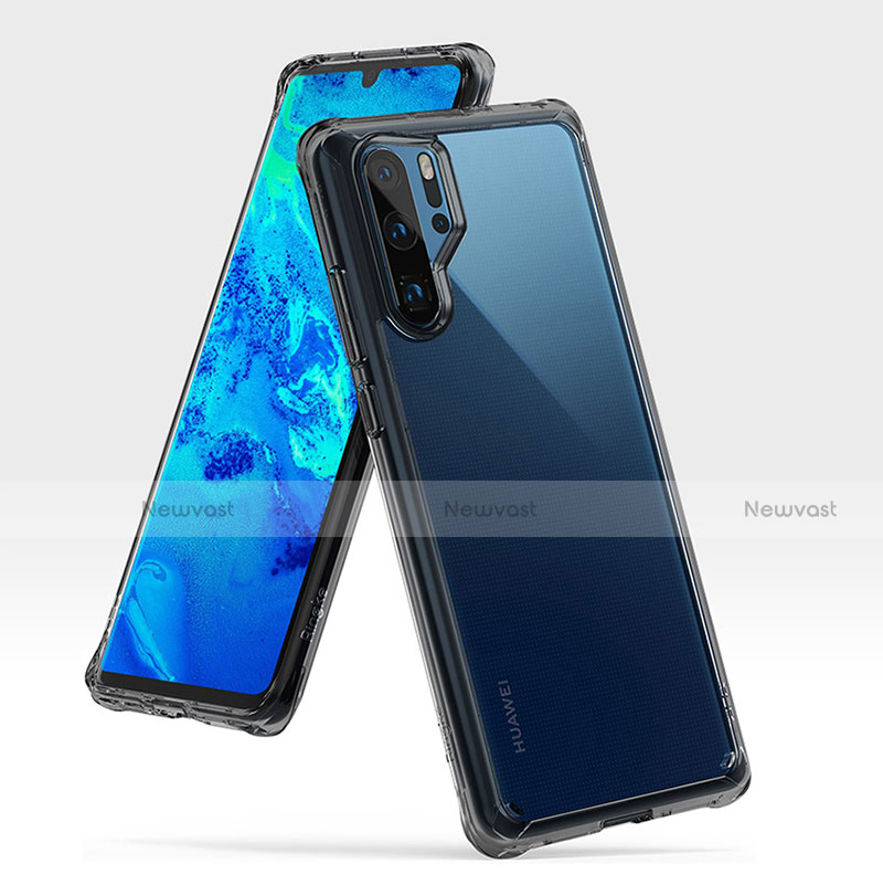 Silicone Matte Finish and Plastic Back Cover Case R02 for Huawei P30 Pro New Edition Dark Gray
