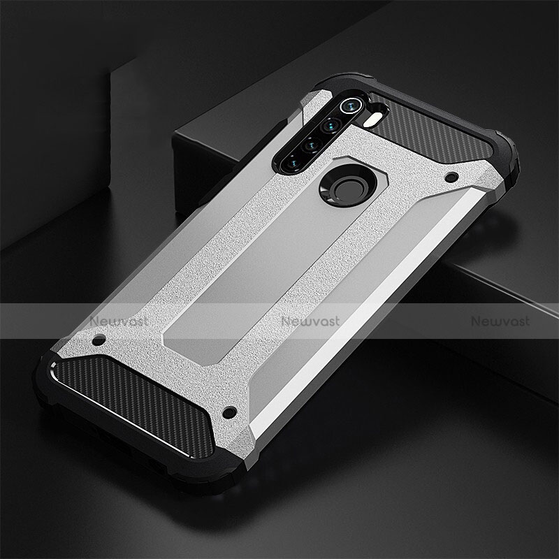 Silicone Matte Finish and Plastic Back Cover Case R02 for Xiaomi Redmi Note 8 (2021) Silver