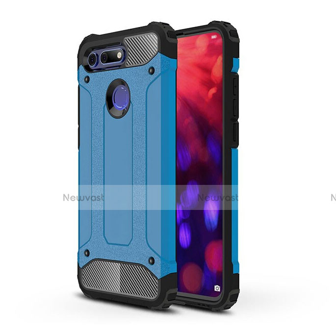 Silicone Matte Finish and Plastic Back Cover Case R03 for Huawei Honor View 20 Blue