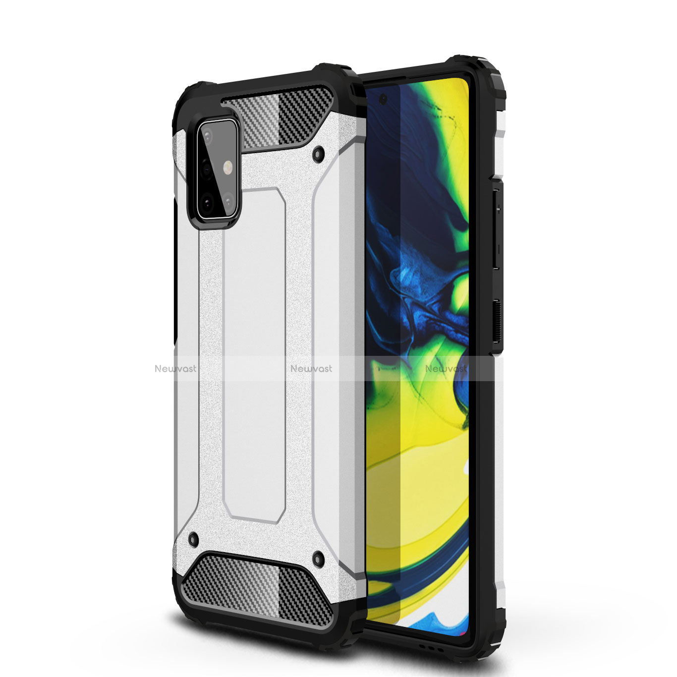 Silicone Matte Finish and Plastic Back Cover Case U01 for Samsung Galaxy A71 5G Silver