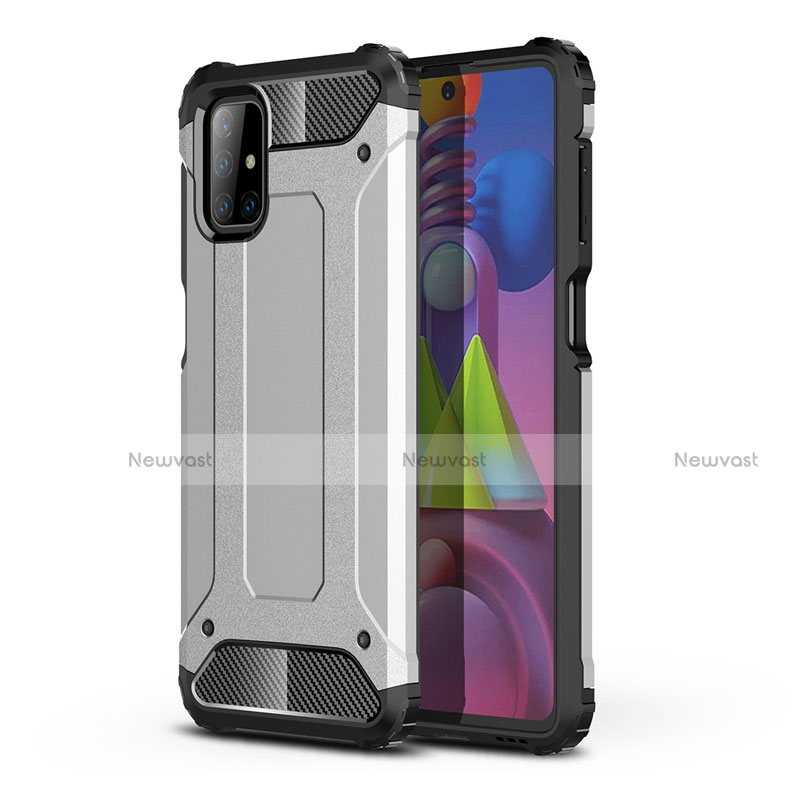 Silicone Matte Finish and Plastic Back Cover Case U01 for Samsung Galaxy M51 Silver