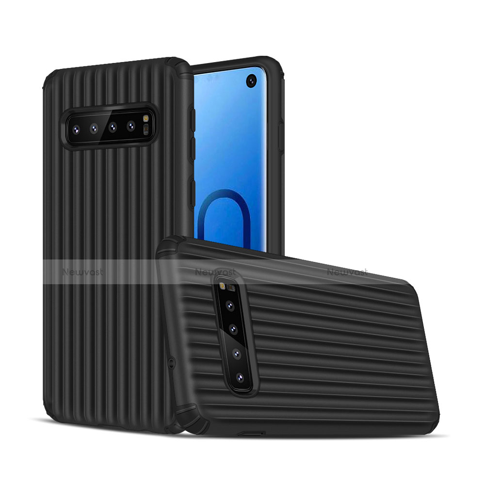 Silicone Matte Finish and Plastic Back Cover Case U01 for Samsung Galaxy S10 Black