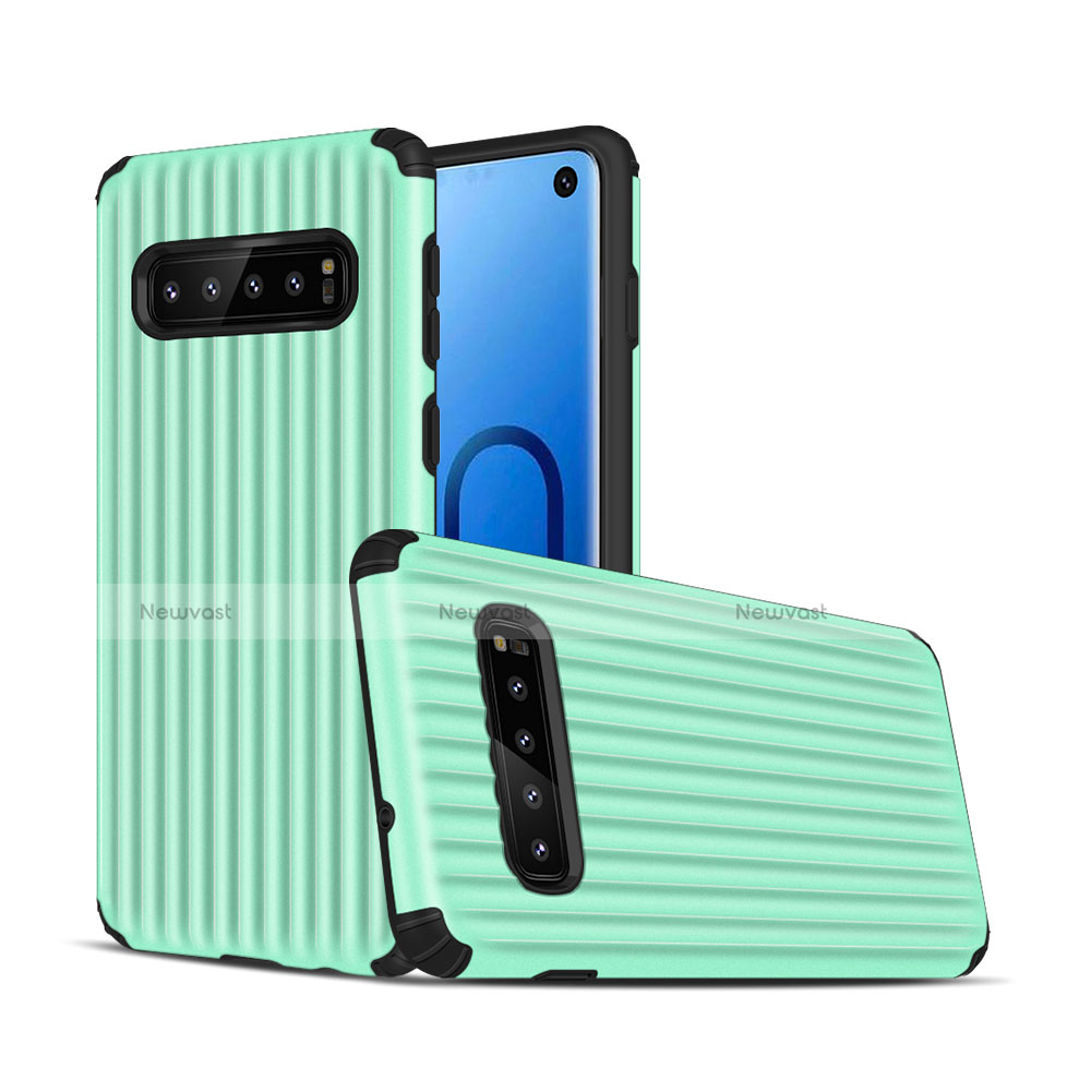 Silicone Matte Finish and Plastic Back Cover Case U01 for Samsung Galaxy S10 Green