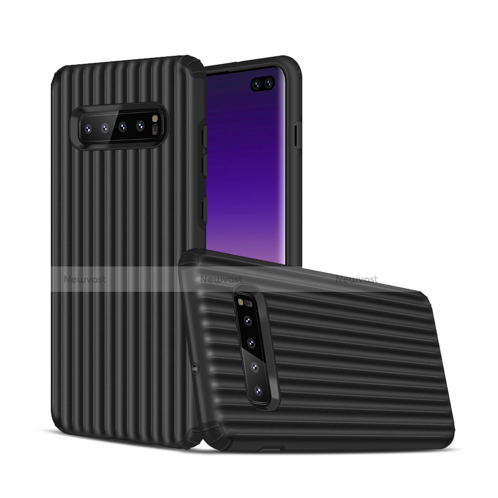 Silicone Matte Finish and Plastic Back Cover Case U01 for Samsung Galaxy S10 Plus Black