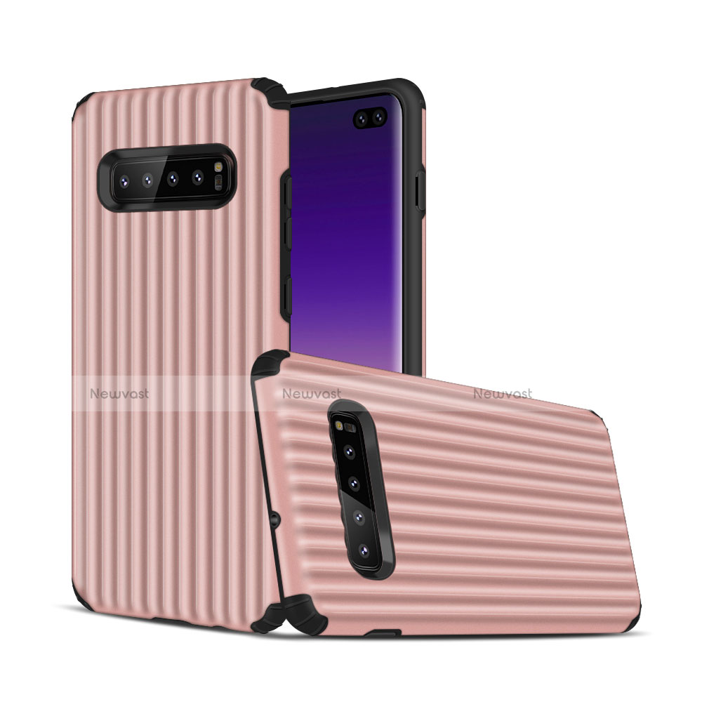 Silicone Matte Finish and Plastic Back Cover Case U01 for Samsung Galaxy S10 Plus Rose Gold