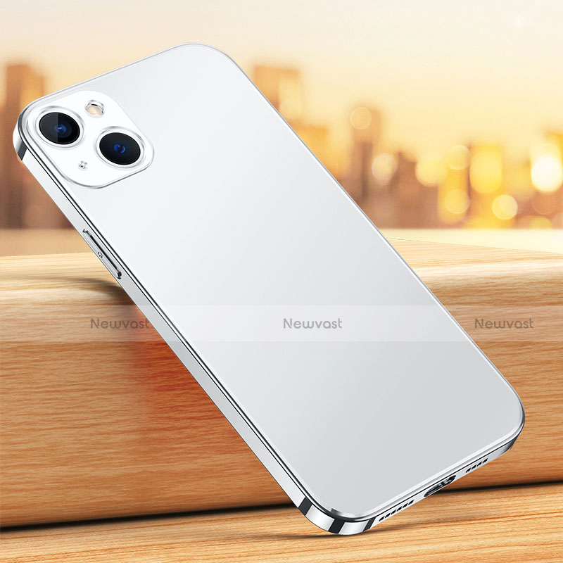 Silicone Matte Finish and Plastic Back Cover Case U02 for Apple iPhone 14 Silver