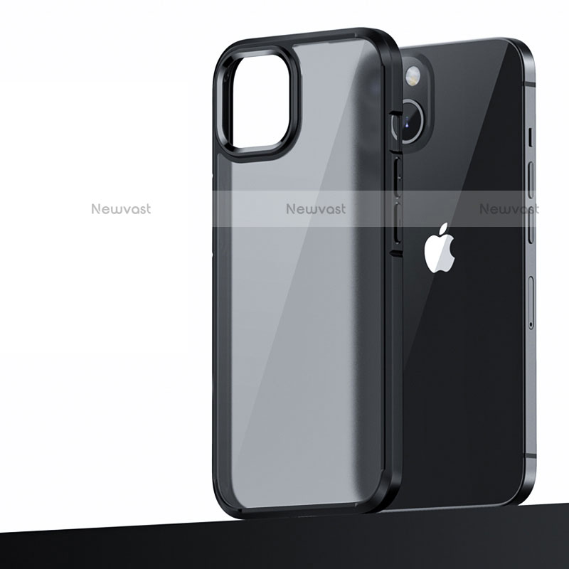 Silicone Matte Finish and Plastic Back Cover Case U04 for Apple iPhone 13 Black