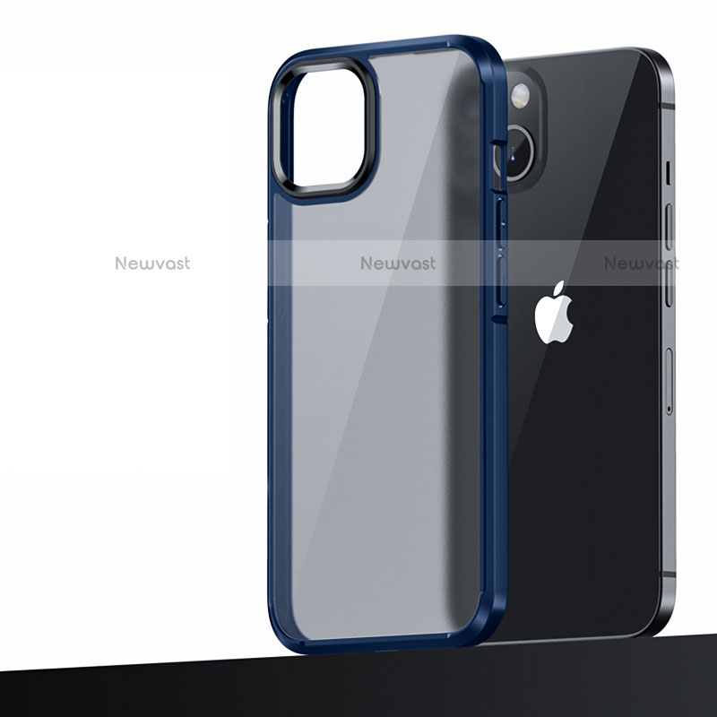 Silicone Matte Finish and Plastic Back Cover Case U04 for Apple iPhone 13 Mini Blue