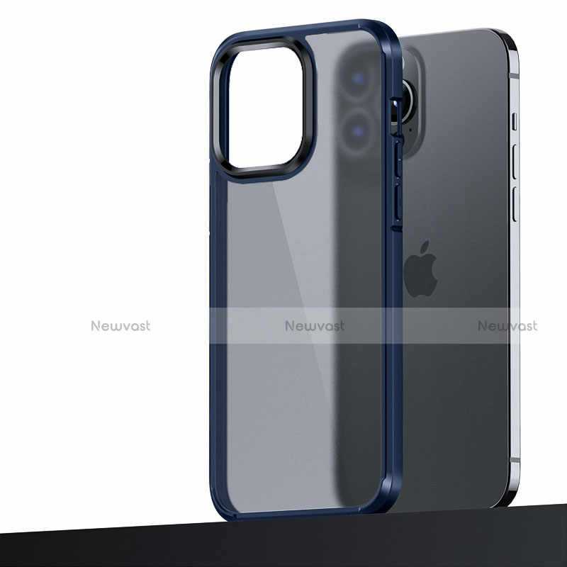 Silicone Matte Finish and Plastic Back Cover Case U04 for Apple iPhone 13 Pro Blue