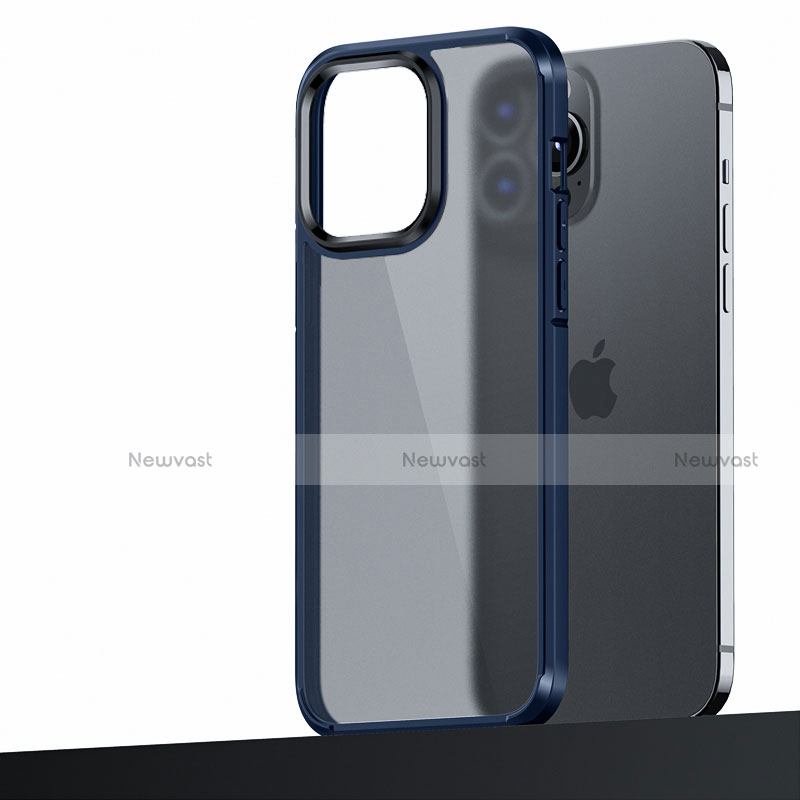 Silicone Matte Finish and Plastic Back Cover Case U04 for Apple iPhone 14 Pro Max Blue