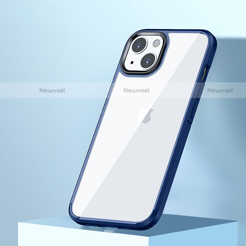Silicone Matte Finish and Plastic Back Cover Case U05 for Apple iPhone 13 Mini Blue