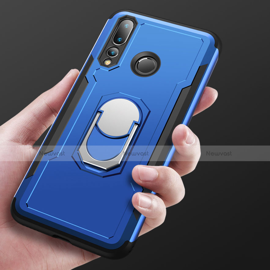 Silicone Matte Finish and Plastic Back Cover Case with Finger Ring Stand A01 for Huawei Nova 4