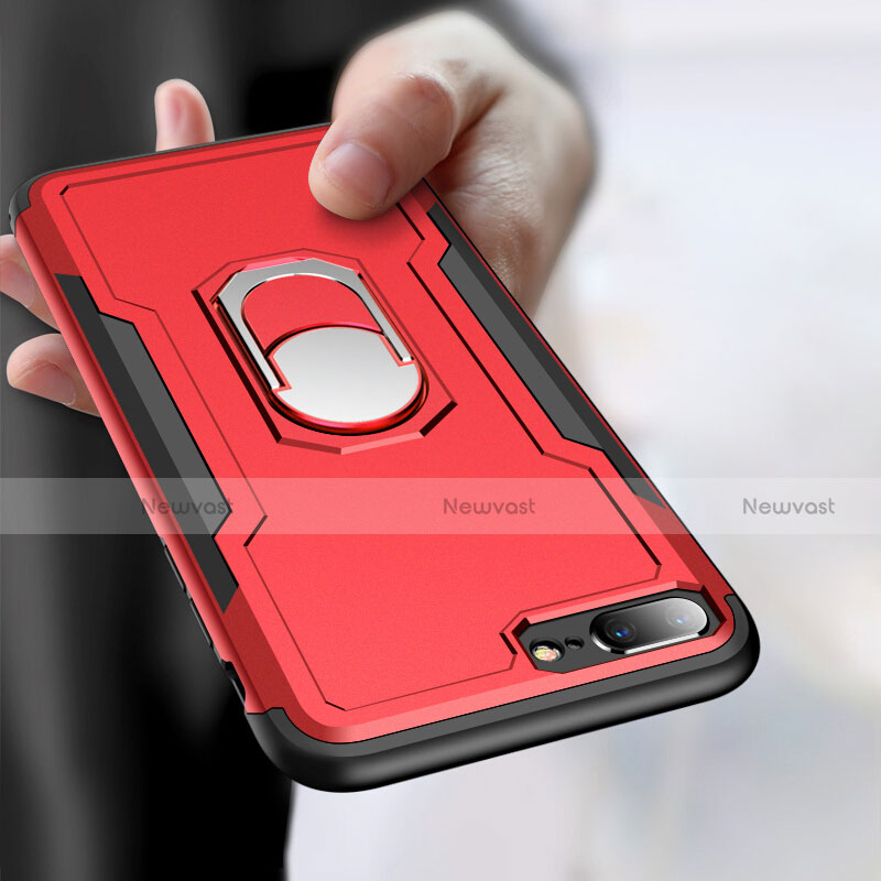 Silicone Matte Finish and Plastic Back Cover Case with Finger Ring Stand A01 for Huawei Nova 4