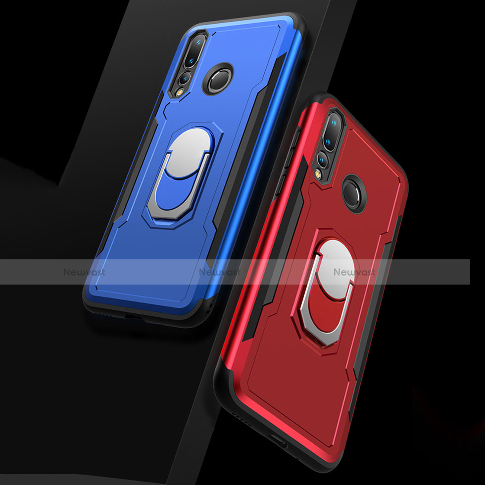 Silicone Matte Finish and Plastic Back Cover Case with Finger Ring Stand A01 for Huawei Nova 4