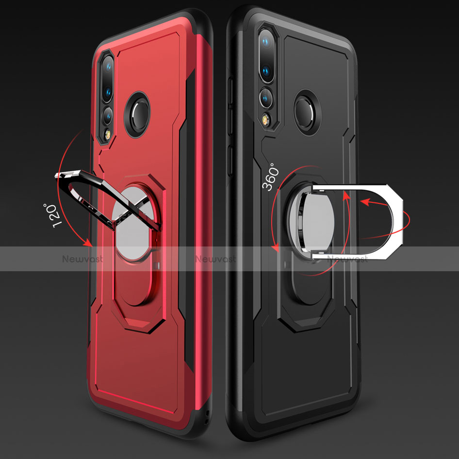 Silicone Matte Finish and Plastic Back Cover Case with Finger Ring Stand A01 for Huawei Nova 4
