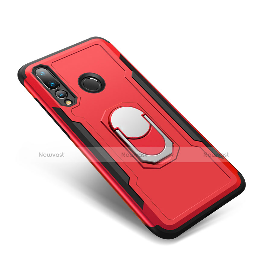Silicone Matte Finish and Plastic Back Cover Case with Finger Ring Stand A01 for Huawei Nova 4 Red