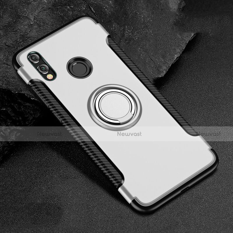 Silicone Matte Finish and Plastic Back Cover Case with Finger Ring Stand for Huawei Honor View 10 Lite White