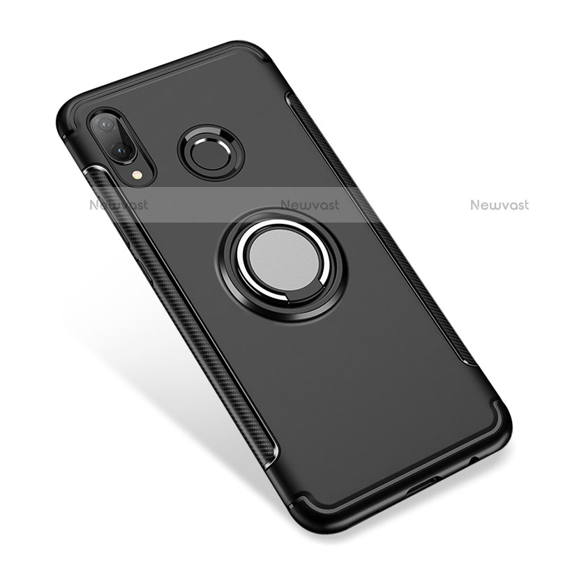 Silicone Matte Finish and Plastic Back Cover Case with Finger Ring Stand for Huawei Nova 3i Black
