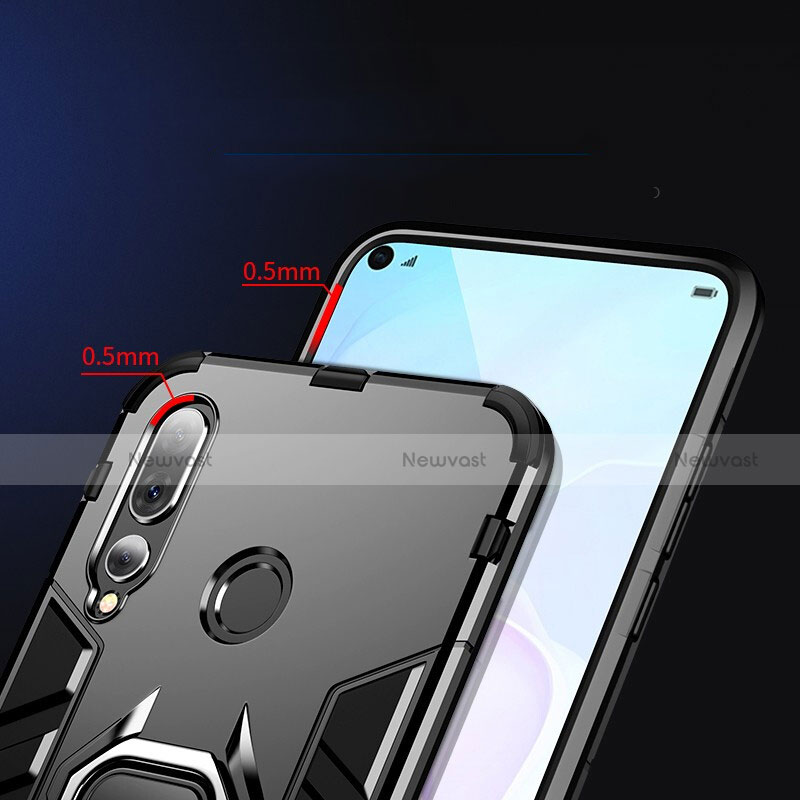 Silicone Matte Finish and Plastic Back Cover Case with Finger Ring Stand for Huawei Nova 4