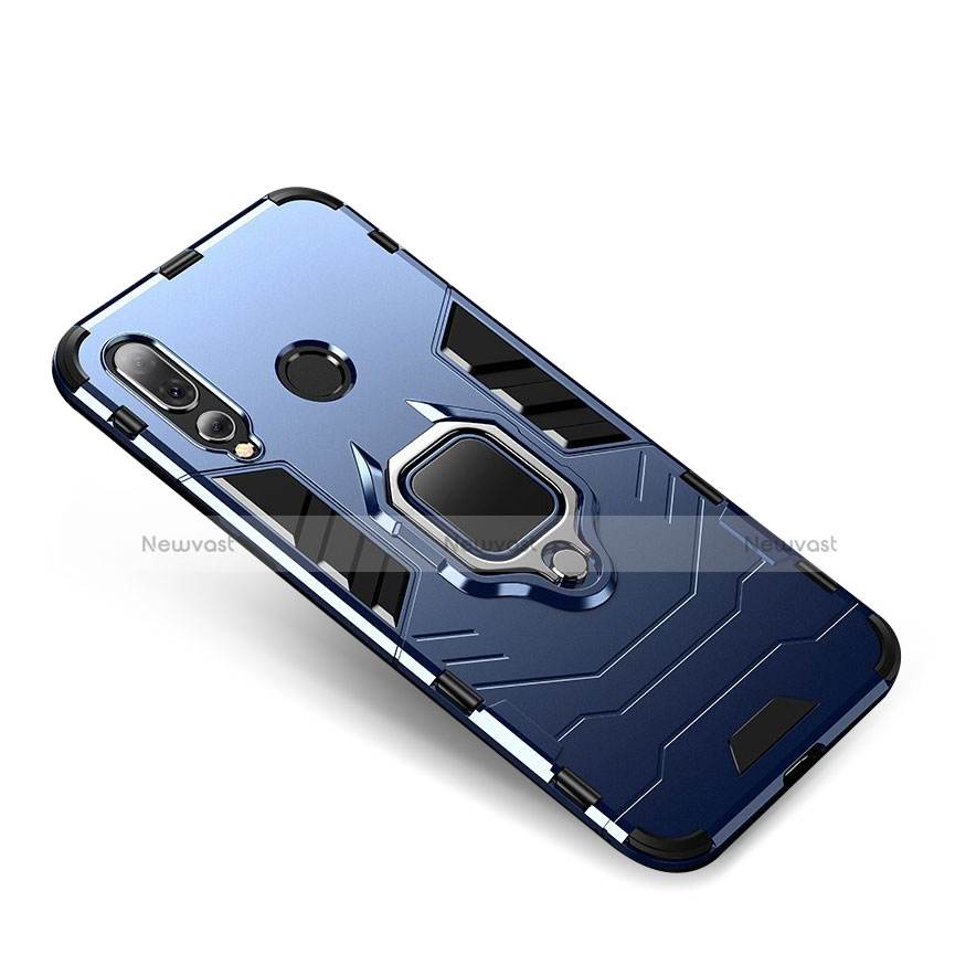Silicone Matte Finish and Plastic Back Cover Case with Finger Ring Stand for Huawei Nova 4 Blue