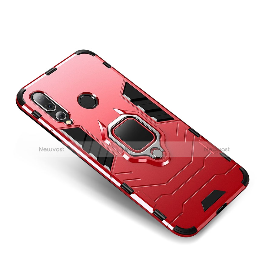 Silicone Matte Finish and Plastic Back Cover Case with Finger Ring Stand for Huawei Nova 4 Red