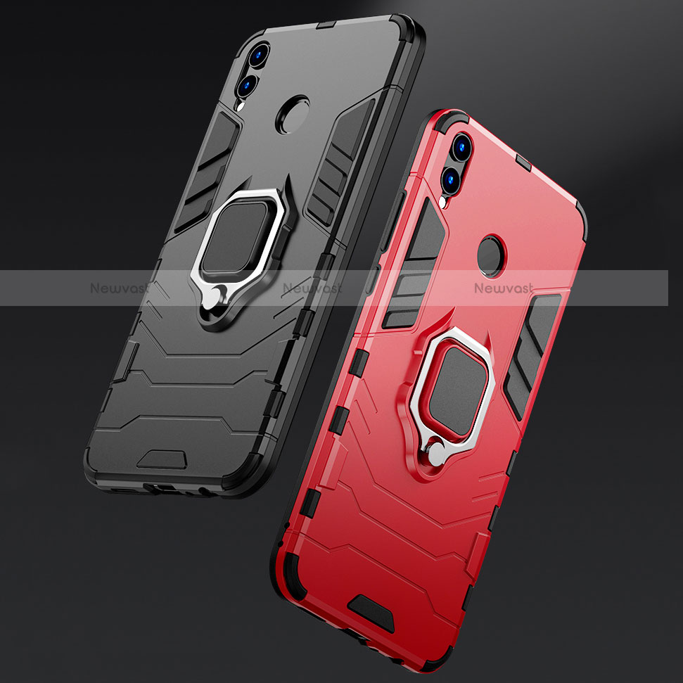 Silicone Matte Finish and Plastic Back Cover Case with Finger Ring Stand for Huawei P Smart (2019)