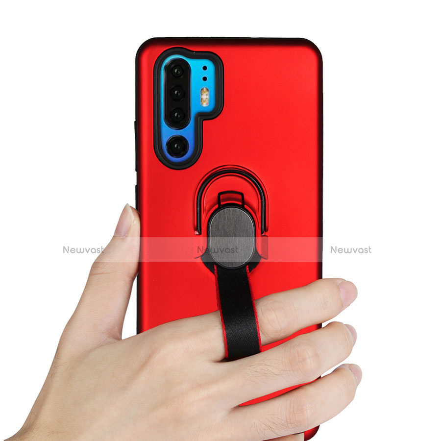 Silicone Matte Finish and Plastic Back Cover Case with Finger Ring Stand for Huawei P30 Pro