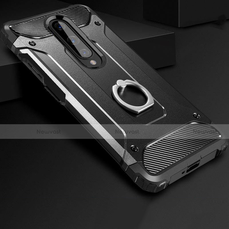 Silicone Matte Finish and Plastic Back Cover Case with Finger Ring Stand for OnePlus 8