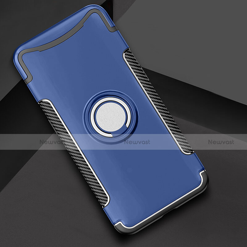 Silicone Matte Finish and Plastic Back Cover Case with Finger Ring Stand for Oppo Find X Super Flash Edition Blue