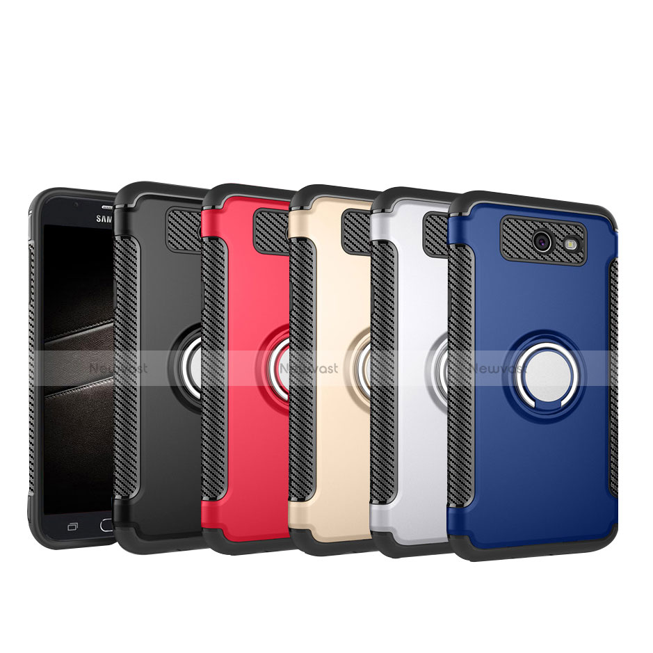 Silicone Matte Finish and Plastic Back Cover Case with Finger Ring Stand for Samsung Galaxy J5 (2017) Version Americaine