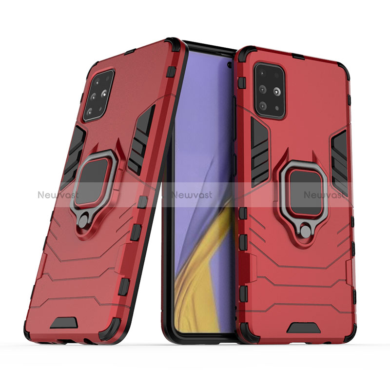 Silicone Matte Finish and Plastic Back Cover Case with Finger Ring Stand for Samsung Galaxy M40S