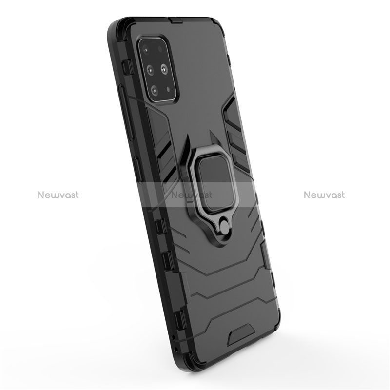 Silicone Matte Finish and Plastic Back Cover Case with Finger Ring Stand for Samsung Galaxy M40S
