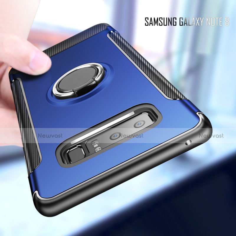 Silicone Matte Finish and Plastic Back Cover Case with Finger Ring Stand for Samsung Galaxy Note 8