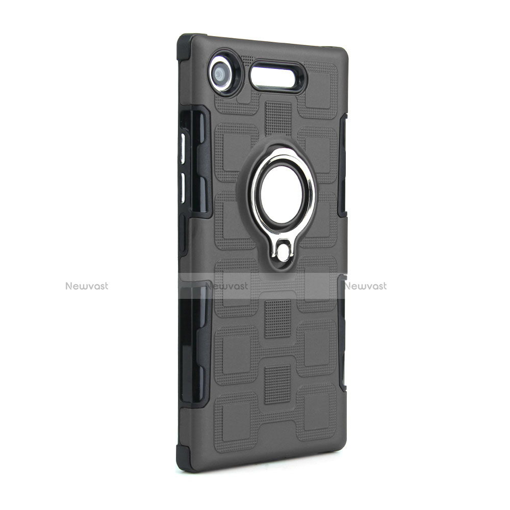 Silicone Matte Finish and Plastic Back Cover Case with Finger Ring Stand for Sony Xperia XZ1 Compact