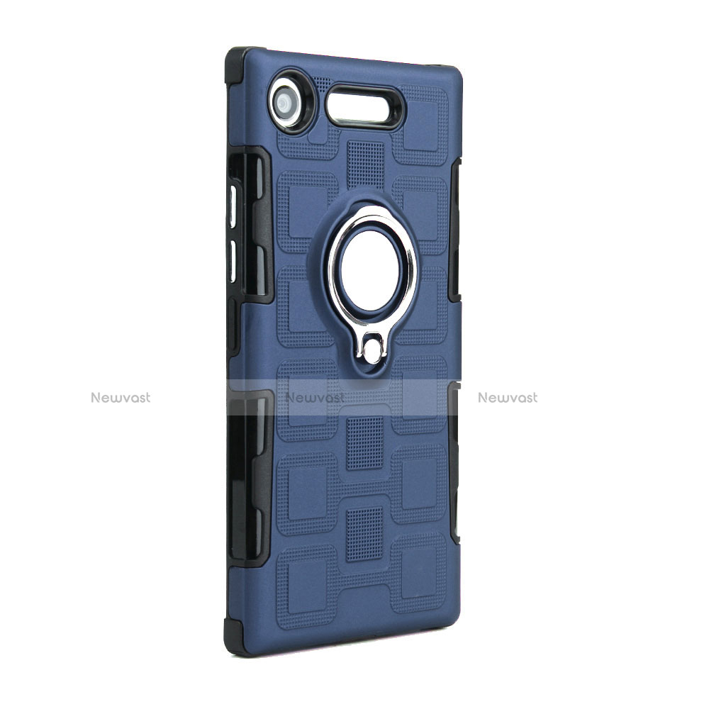 Silicone Matte Finish and Plastic Back Cover Case with Finger Ring Stand for Sony Xperia XZ1 Compact