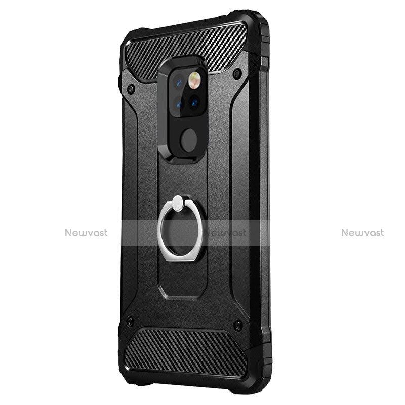 Silicone Matte Finish and Plastic Back Cover Case with Finger Ring Stand H01 for Huawei Mate 20