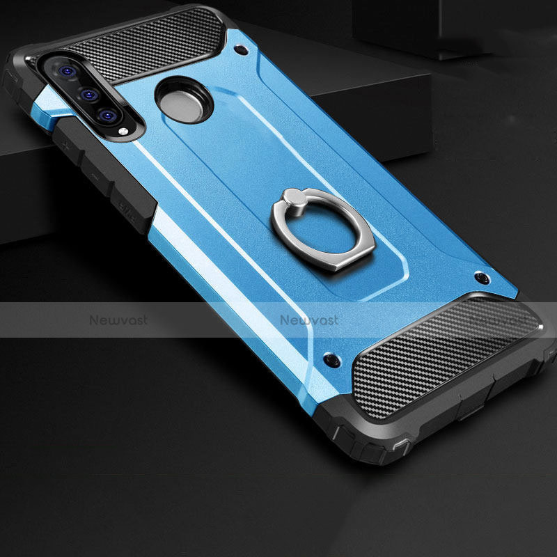 Silicone Matte Finish and Plastic Back Cover Case with Finger Ring Stand H01 for Huawei P30 Lite